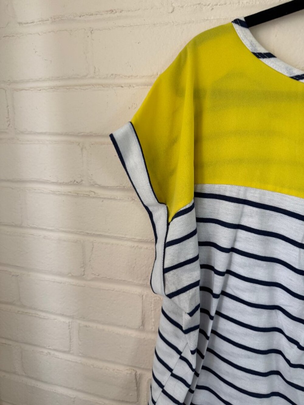Papermoon | Colorblock Knit Top | Striped | White Blue Yellow | 1X - Picture 5 of 10